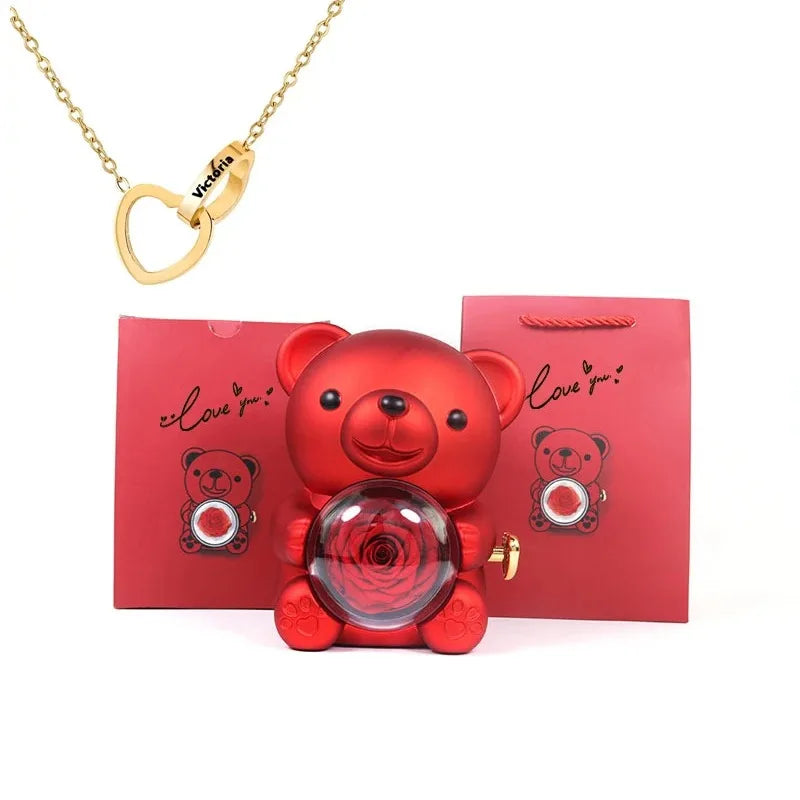 Berlelli™ Everlasting Rose Bear with Love Necklace